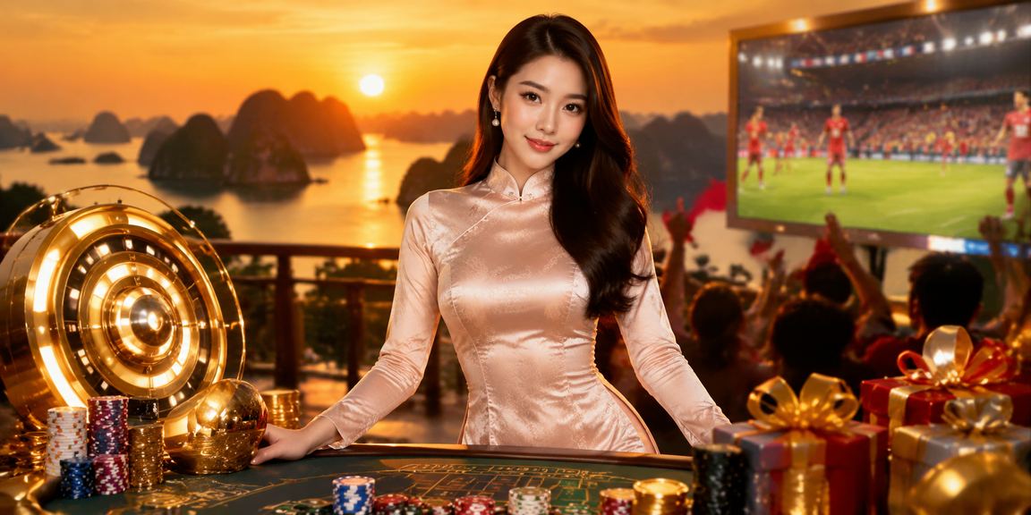 Người phụ nữ mặc áo dài dùng ứng dụng casino tại khu vực Vịnh Hạ Long