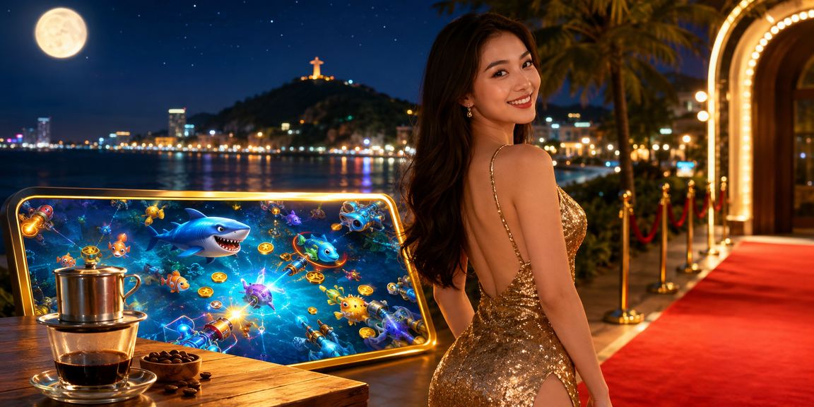 Người dùng tại Vũng Tàu trải nghiệm game câu cá và cá cược bên ly cà phê bãi biển
